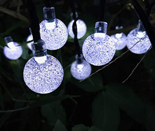 SPLOcolor Solar String Lights Outdoor, 20ft Waterproof 30 LEDs 8 Modes Crystal Globe Solar String Fairy Lights Backyard Patio Christmas Lights for Holiday Party Gardens Backyard Wedding (White)