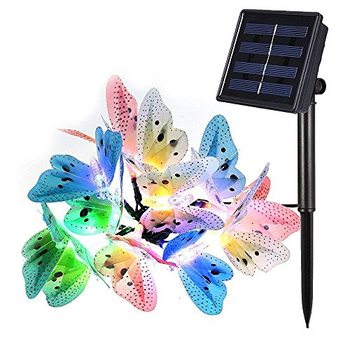 LAFEINA Butterfly Solar String Lights, 12 LED Fiber Optic Multi-Color Beautiful Butterfly Fairy Lights for Outdoor Garden, Lawn, Patio, Yard, Wedding, Party, Decoration