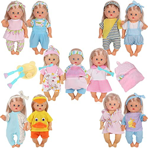 10 Sets for 10-11-12 Inch Baby Doll Clothes Dress Newborn Baby Doll Accessories Gown Costumes Outfits with Schoolbag Kitchen Toy Xmas Gift-wrap
