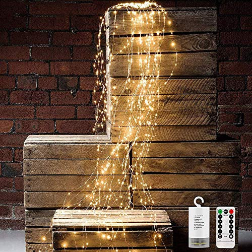 Waterfall Lights 10 Strands 250 LED Twinkle Fairy Lights 2 Pack Outdoor Waterproof Garden Decoration Lights Battery Operated Remote Control (Warm White)