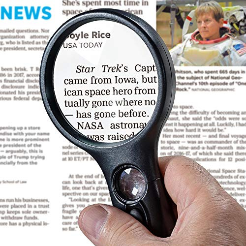 SeeZoom Lighted Magnifying Glass 3X 45x Magnifier Lens - Handheld Magnifying Glass with Light for Reading Small Prints  map  Coins and Jewelry - LED Magnifying Glass