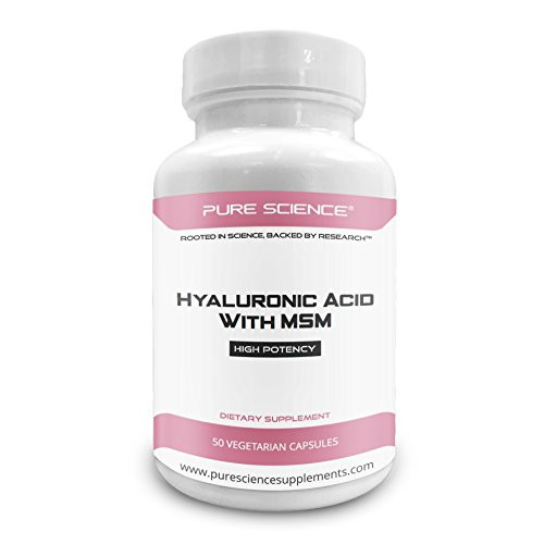 Pure Science Hyaluronic Acid and MSM 520mg - Hyaluronic Acid Supplements for Joint & Muscle Health  Skin Elasticity and Eye Health - 50 Vegetarian Capsules