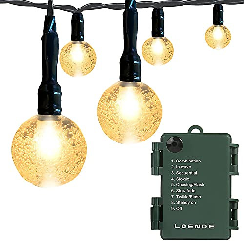 LOENDE Battery Operated String Lights, Waterproof 21FT 30 LED 8 Modes Fairy Garden Globe String Lights with Crystal Ball for Christmas Tree, Holiday, Outdoor, Indoor, Party Decor (Warm White)