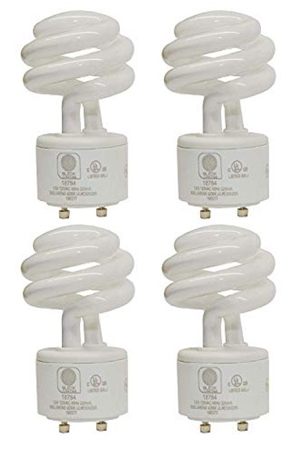 SleekLighting - 13Watt GU24 Base 2 prong light bulbs- UL approved-120v 60Hz - Mini Twist Lock Spiral -Self Ballasted CFL Two Pin Fluorescent Bulbs- 4200K 900lm Cool White 4pack (60Watt Equivalent)