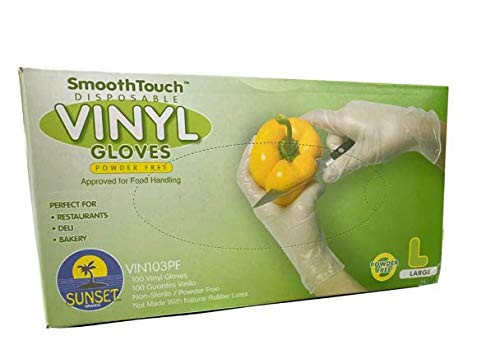 100 Disposable Vinyl Gloves  Non-Sterile  Powder-Free  Smooth Touch  Food Service Grade  Large Size [100 Gloves per Box]