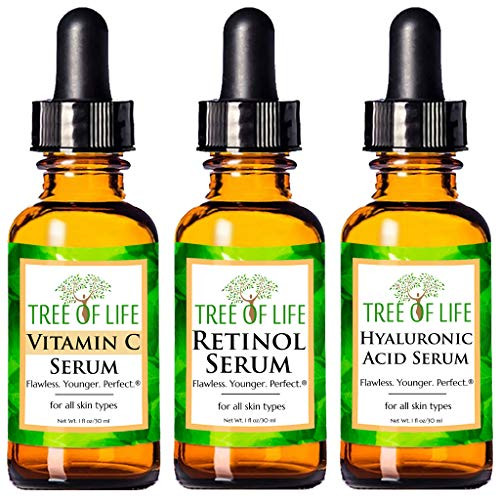 Tree of Life Anti-Aging Complete Regimen 3-Pack  Vitamin C Serum  Retinol Serum and Hyaluronic Acid Serum  Renew  Revitalize and Brighten  3 Count x 1 Fl Oz