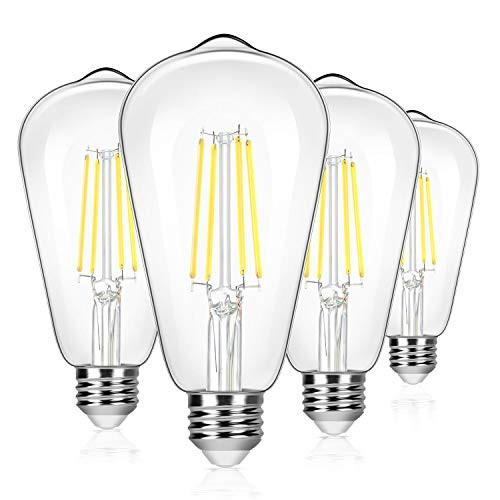 4-Pack Vintage 8W ST64 LED Edison Light Bulbs 100W Equivalent  1400Lumens  5000K Daylight White  E26 Base LED Filament Bulbs  CRI 90+  Antique Glass Style Great for Home  Bedroom  Office  Non-Dimmable