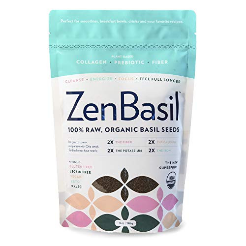 Zen Basil Seeds | Edible Basil Seeds USDA Organic, Kosher, Non-GMO, Lectin-free, Gluten-free, Plant-Based, Vegan, Keto, Paleo | 8g Fiber Per Serving | 14oz