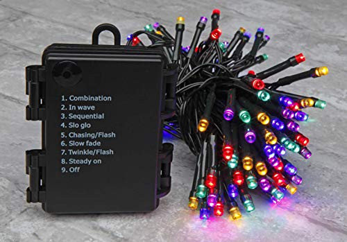 DecoBrite LED Battery Operated String Christmas Lights with 8 Modes Function 100 ct. 26ft (8m) Micro Multicolor Bulbs on Green Wire Indoor Outdoor Christmas Camp Party Decoration Lights
