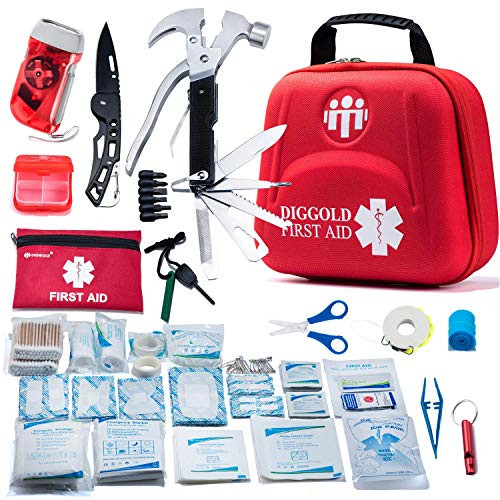 Kit di pronto soccorso per viaggi in auto, campeggio, casa, ufficio, sport, sopravvivenza, borsa di emergenza completa, completamente rifornita (RED2.0)