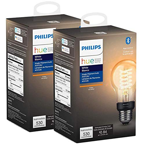 Philips Hue White Dimmable Filament A19 Smart Edison Vintage LED bulb  Bluetooth & Hub compatible (Hue Hub Optional)  voice activated with Alexa