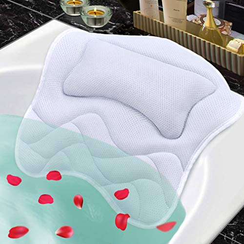 Bath Pillow for Bathtub Neck Headrest and Back Support  Air Mesh  Quick Dry Luxury Ergonomic Thick Bathtub Pillow with Laundry Bag