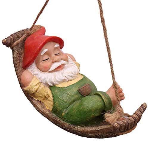 TERESA'S COLLECTIONS Funny Gnomes Garden Decorations Outdoor Hanging Statue  Fairy Garden Gnome Swinging Leaf Hammock Figurine Resin Tree Ornaments for Home Patio Yard Lawn  7.4 Inch