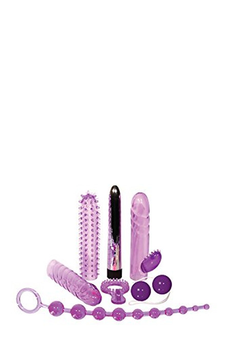 Adam & Eve The Complete Lover?s Sex Toy Kit, Purple | Includes 7? Multi-Speed Silver Vibrator, Rabbit Style Vibrator Sleeve, Nubby Sleeve, Swirled Sleeve, Stimulating Penis Ring, Ben Wa Balls, and 8? Anal Beads | Compatible with All Lubes and Condoms