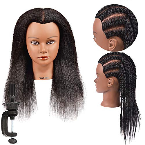 Morris Mannequin Head 100% Real Hair Styling Training Head Hairdresser Cosmetology Mannequin Manikin Training Head for Practice Hairstyle Manikin With Clamp Holder