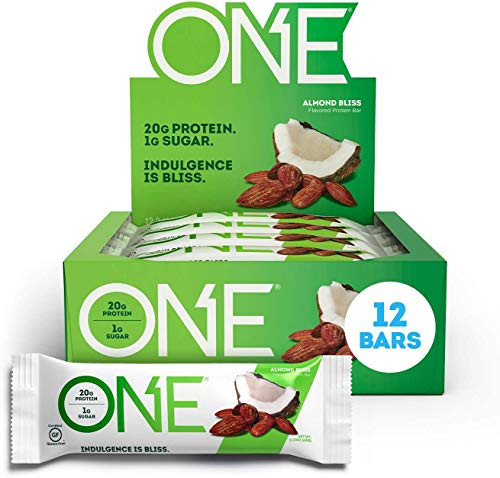 ONE Protein Bars  Almond Bliss  Gluten Free Protein Bars with 20g Protein and only 1g Sugar  Guilt-Free Snacking for High Protein Diets  2.12 oz  12 Count