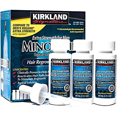 Kirkland Minoxidil 5% Topical Solution Extra Strength Hair Regrowth Treatment for Men Dropper Applicator Included (1 month to 24 month supplies available) (6 month supply)  Clear