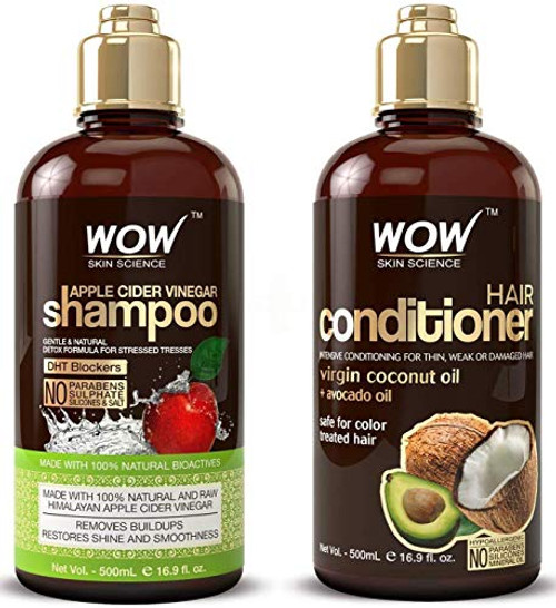 WOW Skin Science Apple Cider Vinegar Shampoo & Conditioner Set - Men and Womens Natural Shampoo & Conditioner Set for Color Treated Hair - Paraben & Sulfate Free Shampoo & Conditioner for Dry Hair