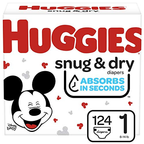 HUGGIES Snug & Dry Baby Diapers  Size 1  White  124 Count