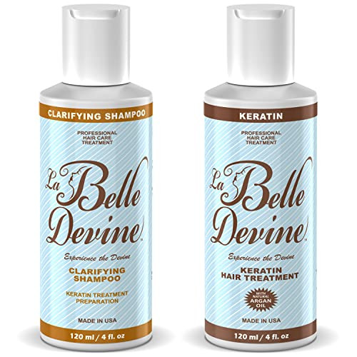 Keratin Hair Treatment and Shampoo Brazilian Keratin Treatment by La Belle Devine Glamour Keratin to Straighten Hair with Argan Oil Professional Hair Straightener & Smoothing (4 Fl Oz (Pack of 2))