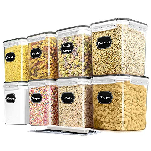 Cereal Container Food Storage Containers  Blingco Airtight Dry Food Storage Containers Set of 8 (2.5L/85oz) for Flour  Sugar  Cereal and Pantry Storage Containers with Black Locking Lids