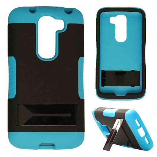 Hopper Protector Case for LG G2 Mini (Black Skin and Fluorescent Pearl Blue Snap with Stand)