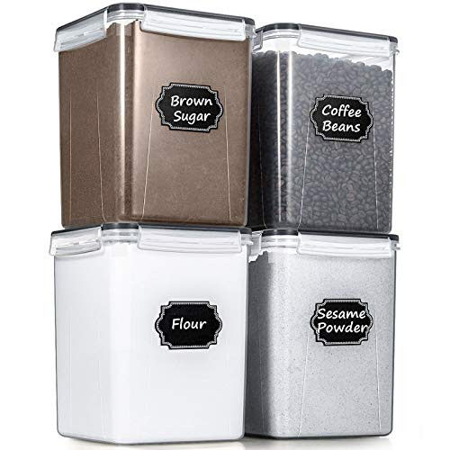 Large Food Storage Containers 5.2L /175oz  Wildone 4 Piece Plastic Airtight Kitchen Pantry Storage Containers for Flour  Sugar  BPA Free Plastic Canisters with 20 Labels