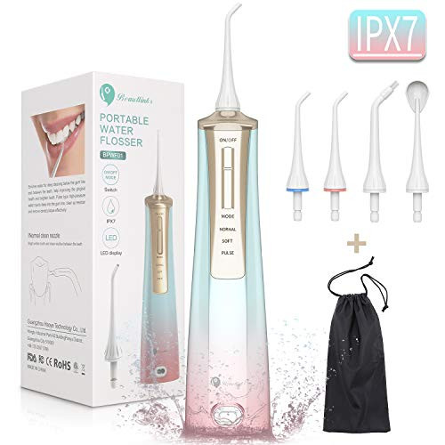 Cordless Water Flosser Rechargeable Oral Irrigator Portable for Teeth Dental Flosser IPX7 Waterproof 3 Modes 5 Jet Tips for Travel and Home Use
