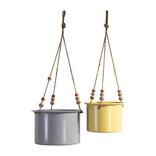 Foreside Home & Garden Set of 2 Multicolored Hanging Planters with Wood Bead Details