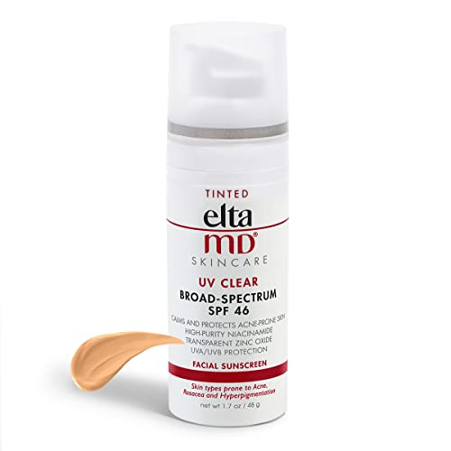 EltaMD UV Clear SPF 46 Tinted Face Sunscreen  Broad Spectrum Sunscreen for Sensitive Skin and Acne-Prone Skin  Oil-Free Mineral-Based Sunscreen  Sheer Face Sunscreen with Zinc Oxide  1.7 oz Pump