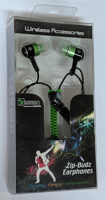 Luxmo Sound-Isolating Zip-Budz Earphones  Universal 3.5mm Zipper Headset (Green)
