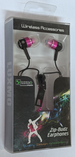Luxmo Sound-Isolating Zip-Budz Earphones  Universal 3.5mm Zipper Headset (Pink)