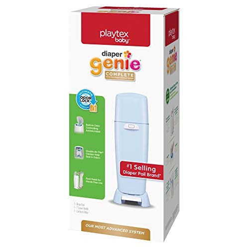 Playtex Diaper Genie Complete Pail with Built-In Odor Controlling Antimicrobial  Includes Pail & 1 Refill  Blue