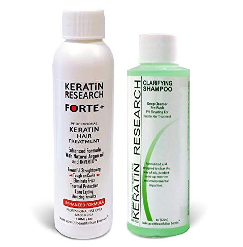 Keratin Forte Keratin Brazilian Keratin Hair Blowout Treatment Extra Strength 120ml with Clarifying Shampoo Enhanced Formula for Curly Hair By Keratin Research Queratina Keratina Brasilera Forte