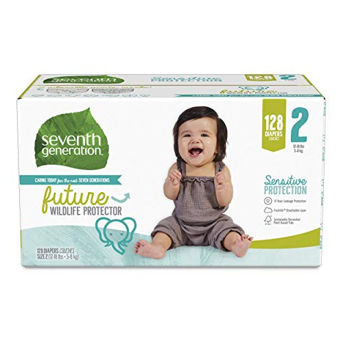 Seventh Generation Baby Diapers  Size 2  128 Count  Giant Pack  for Sensitive Skin