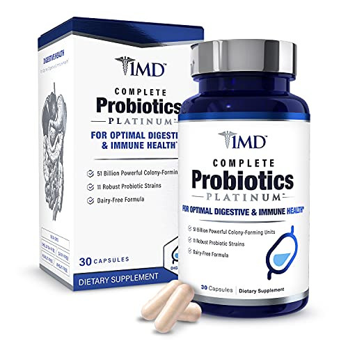 1MD Nutrition Complete Probiotics Platinum | Supports Digestive Health | with Nourishing Prebiotics  51 Billion Live CFU  11 Strains  Dairy-Free | 30 Vegetarian Capsules