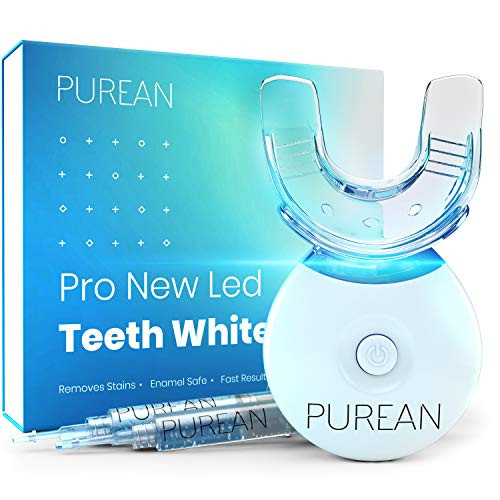 Purean Teeth Whitening Kit with LED Light - 2 Syringes of 5ml Professional 35% Carbamide Peroxide Tooth Whitener Gel - Bright White Smile Set with Mouth Tray