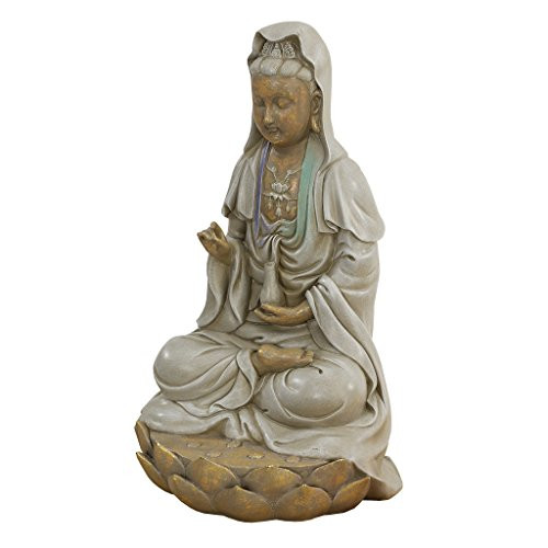 Design Toscano EU1017 Asian Goddess Guan Yin Seated on Lotus Outdoor Garden Statue, 12 Inch, full color