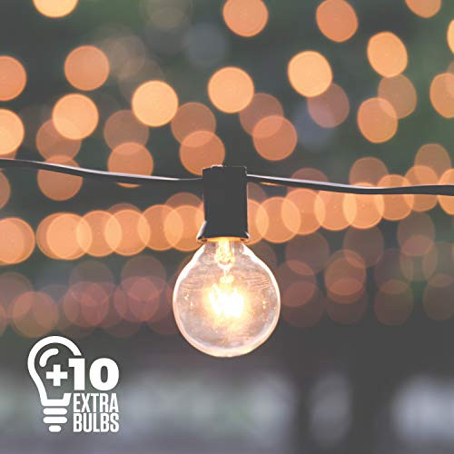 50ft Black String Lights, 60 G40 Globe Bulbs (10 Extra), Connectable, Waterproof, Indoor-Outdoor Globe String Lights for Patios, Parties, Weddings, Backyards, Porches, Gazebos, Pergolas and More