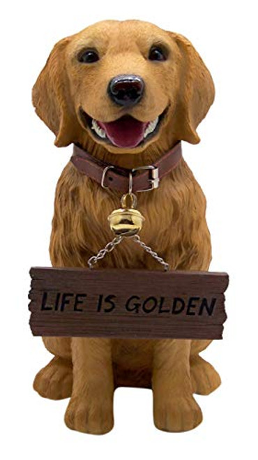 Golden Retriever Statue with Welcome Sign, Wipe Your Paws, Life is Golden, for Porch, Garden, Entryway, 13 Inch