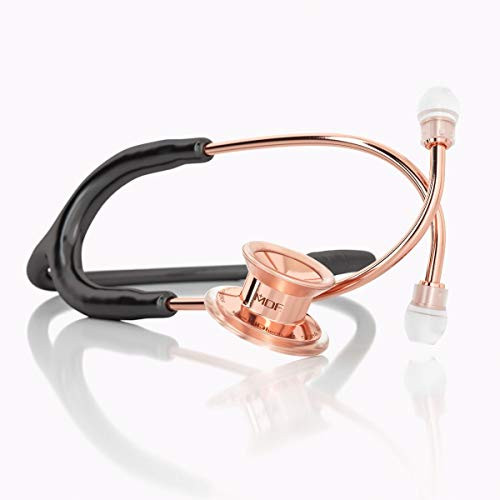 MDF Rose Gold Pediatric Stethoscope - MD One Stainless Steel Premium Dual Head Pediatric Stethoscope - Free-Parts-for-Life & (MDF777C) (Rose Gold/Black)