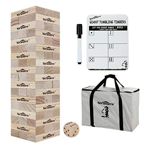 Large Tumbling Timbers Blocks 54 Pcs-Giant Wooden Tumble Tower-Wood Blocks Stacking Yard Game Backyard Set with 1 Dice Set (Stacks to Over 5 FT)-Made from Premium Pine (7.5`x2.5`x1.5`)