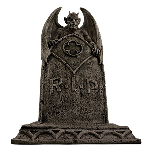 Design Toscano DB160282 The Vampire Demon Halloween Tombstone Gothic Decor Garden Graveyard Statue, 22 Inch, Greystone