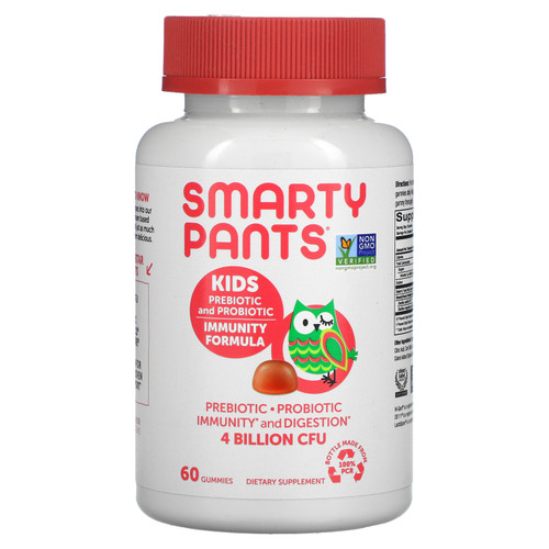 SmartyPants  Kids Prebiotic and Probiotic  Immunity Formula  Strawberry Creme  2 Billion CFU  60 Gummies