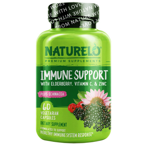 NATURELO  Immune Support with Elderberry  Vitamin C & Zinc plus Echinacea  60 Vegetarian Capsules