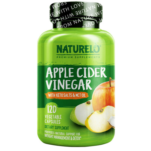 NATURELO  Apple Cider Vinegar with Keto Salts & MCT Oil  120 Vegetarian Capsules