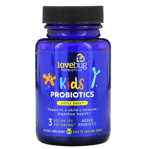 LoveBug Probiotics  Kids Probiotics  Little Ones  3 Billion CFU  60 Easy To Swallow Spheres
