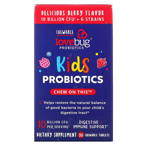 LoveBug Probiotics  Kids Probiotics   Delicious Berry  10 Billion CFU  30 Chewable Tablets