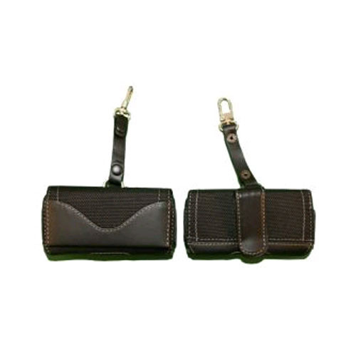 WAU Universal Titan Leather & Nylon Horizontal Pouch for Motorola V3m - Black