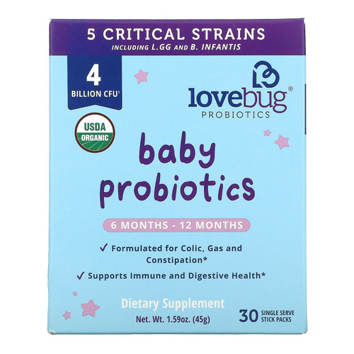 LoveBug Probiotics  Baby Probiotics  6-12 Months  4 Billion CFU  30 Single Serve Stick Packs